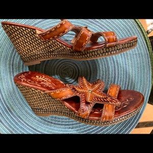 Spring Step Wedge Leather Slide Sandal US 6.5